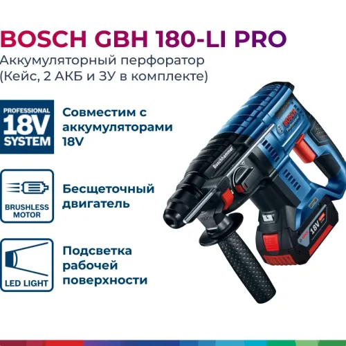 Bosch GBH 180-LI Professional аккумуляторный перфоратор SDS-plus (2 x 4 Ач, ЗУ), 0611911121
