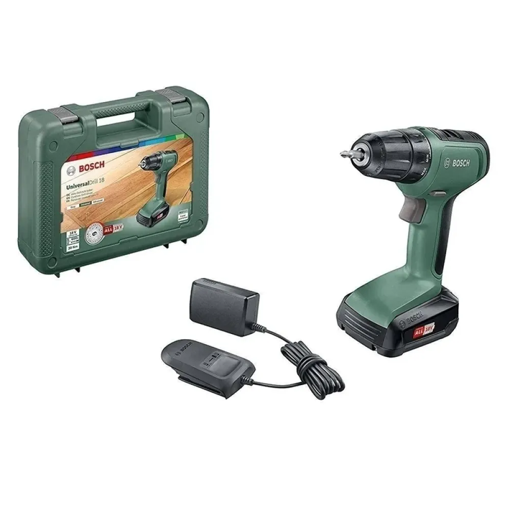 Bosch UniversalDrill 18 аккумуляторная дрель-шуруповерт (1 x 1.5 Ач, ЗУ) с кейсом, 06039C8004