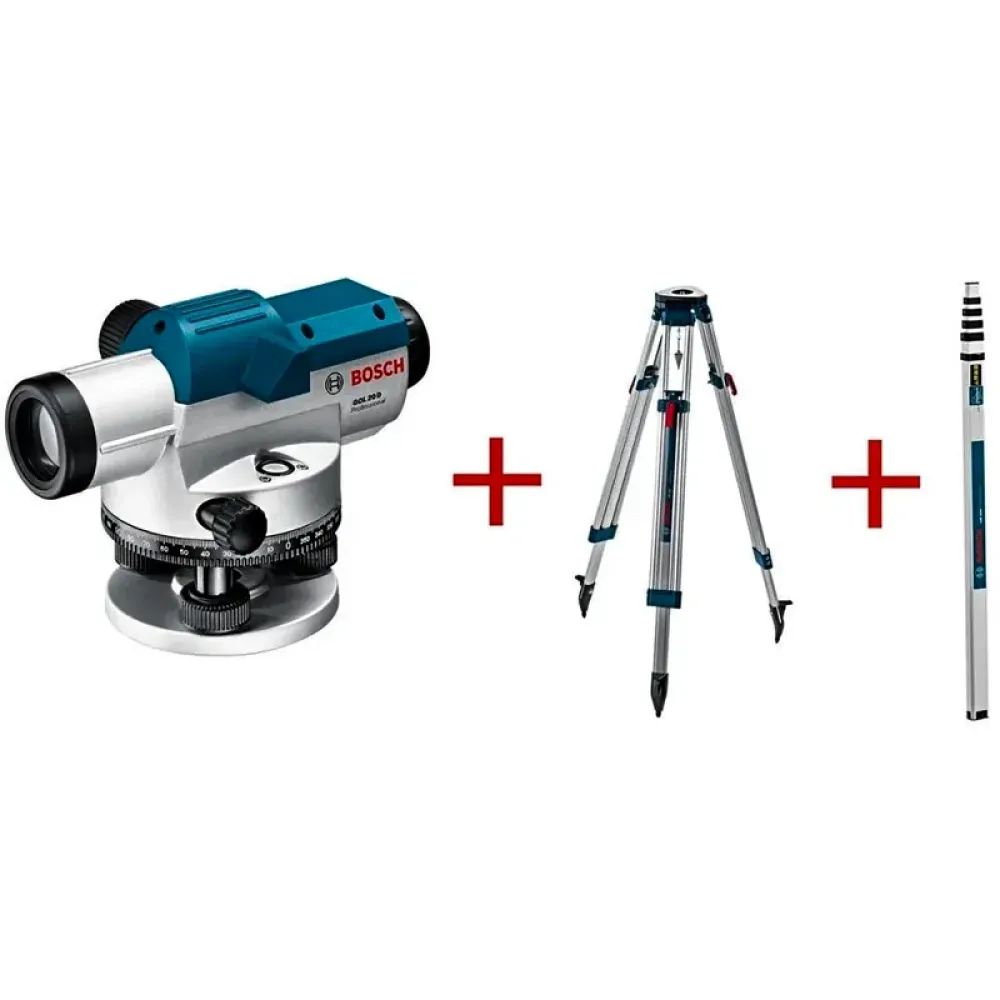 Bosch GOL 20 D Professional оптический нивелир со штативом BT 160 и рейкой GR 500, 0601068402