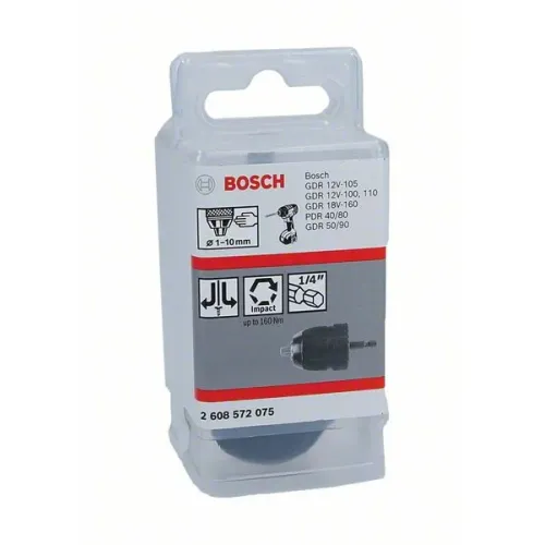 Bosch Keyless Chuck быстрозажимный сверлильный патрон 1.0-10 мм, HEX 1/4 с П/Л вращением, 2608572075